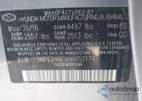 2017 Hyundai Sonata из США, поврежденный, VIN 5NPE24AFXHH452174